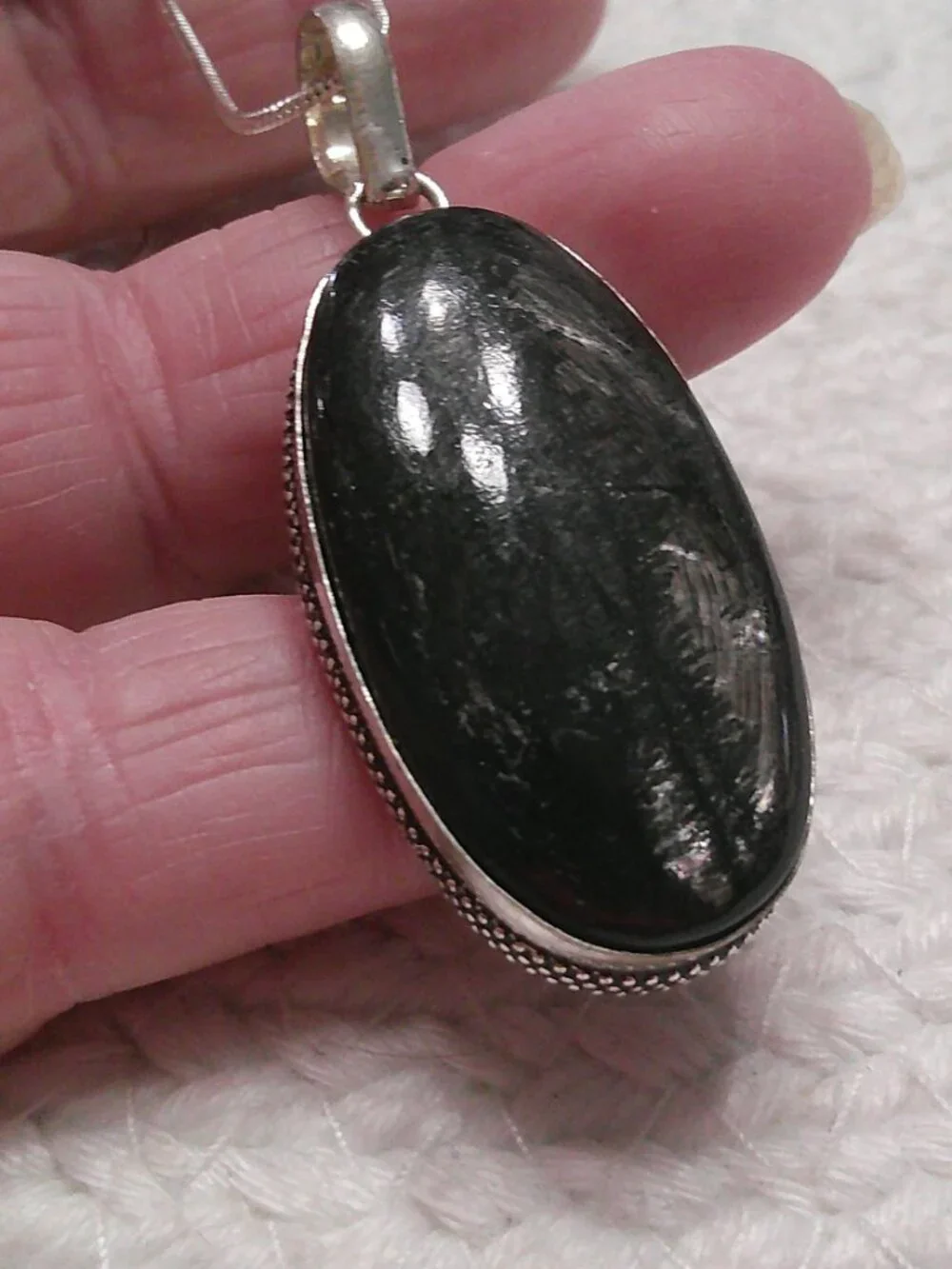 Gorgeous SILVER OBSIDIAN Handmade Sterling 925 Pendant/Chain #10F